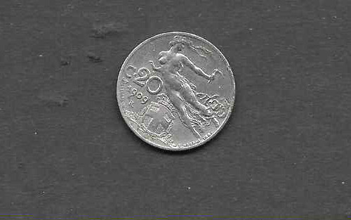 Italie 1909 piece centesimi - italie, 20