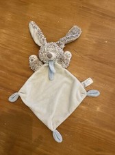 Doudou Tex Lapin Plat Blanc Beige Marron Chiné Écharpe Bleu
