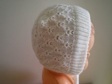 bonnet bébé baigneur tricoté blanc Phildar vintage années 80, point fantaisie
