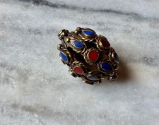 Lapis and Coral Brass Focal