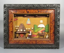 Vintage French Shadowbox Three Dimensional Scene, Farmer’s House, Cat, Landscape