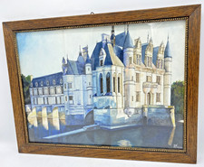Antique french watercolor painting Mid-1900's signed Chenonceau castle