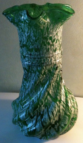 Vase verre vert émaillé - verre,