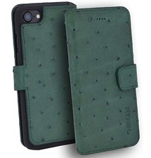 IPHONE 7 8 Étui Livre Cuir Sac Portefeuille Coque Cuir D'Autruche Look en Vert