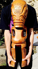 Impressionnant Tiki Polynésien bois sculpté Tou 72 cm !! An's 60