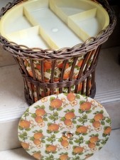 Travailleuse en rotin bambou et tissu ANNEES 70-panier ouvrage  couture  Vintage