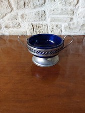 PETIT SUCRIER ETAIN ET VERRE BLEU