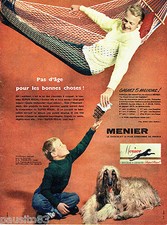 PUBLICITE ADVERTISING 086  1958  Menier  chocolat à croquer lévrier Afghan