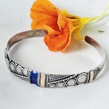 Bracelet Jonc Argent vermeil Émail Bleu Diamètre 63x50 Mm L 10mm Poinçon 925