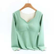 Femme Doublé T Shirt Haut Maillot Avec Poitrine Patin Tapis Chaud Confortable