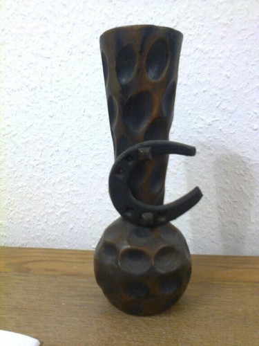 Vase bois tourné sculpté - bois,