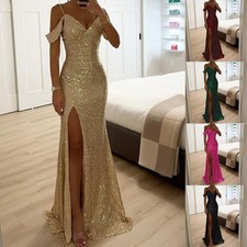 Robe de soirée et de soirée pour femme Halter pailleté maxi col V fendu sans
