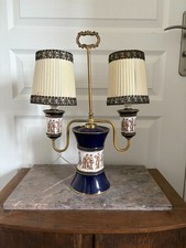Ancien Lampe Table Florentine Porcelaine Céramique Italienne Bleu