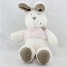 Doudou lapin blanc gris beige