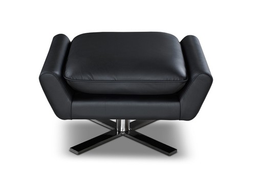Pouf En Cuir Noir Avec Pied En