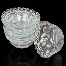Lot 6 coupelles cristal gravé main roses feuillage bord ajouré vintage