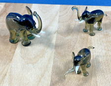 Famille Eléphants en verre fume souffle Murano Vintage