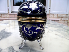 RARE OEUF VERRE CRISTAL SOUFFLE  BLEU NUIT DECOR A L'ARGENT - VENISE MURANO ?