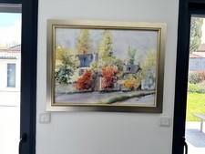 Grande Aquarelle encadrée de Monique Pujo-Monfran (experte certif. Blanche Odin)