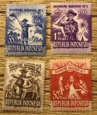 Indonésie 4 Timbres Neufs 1955, Djambore Nasional KE 1, Jamboree Scouts