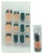24 faux ongles noirs et verts style french manucure zèbre - Royal Funky Zebra 