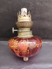 Toupie piano lampe pétrole lamp  rubis rouge décor émaillé bel état