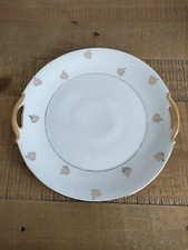 Plat A Gâteaux en Porcelaine L.E.C.V- Rare - Blanc Et Doré - Fleurs
