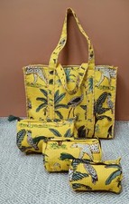 Indien Jaune Tigre Matelassé Épaule Sac Coton Avec 3 Articles de Toilette Set US