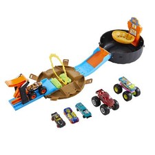 Monster Trucks Coffret Arène Roue avec 3 Monster Trucks et 3 véhicules à l’éc...