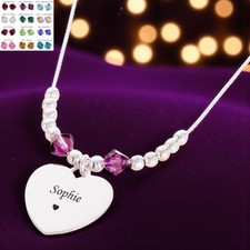 Personnalisé Collier Avec Pierres 925 Argent, Gravé Cadeau, Femmes, Filles