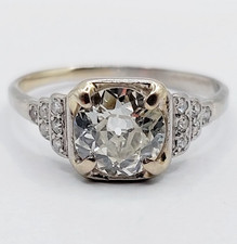 Bague solitaire art deco Platine diamant taille ancienne 1,10 carat (circa 1930)