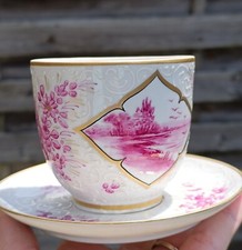 Tasse porcelaine rose or relief paysage XIXe pink antique porcelain Chine