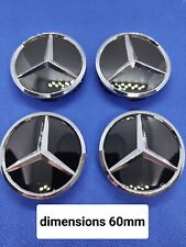Lot 4 Cache Moyeu 60mm Noir Brillant Mercedes Logo Emblème Jante Centre De Roue