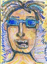 Tableau Peinture Portrait Tribal Africain Rasta 21x29cm/feuille signé