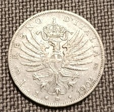 Monnaie En Argent 1 Lira Aigle Savoie 1902 Royaume D'Italie