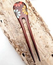 Pic à cheveux double en bois fleur,pique à chignon,fourche bâton baguette