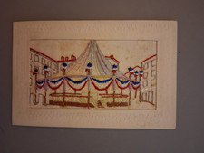 BELLE CARTE POSTALE BRODÉE AUX COULEURS PATRIOTE - MANÈGE/DÔME A TARARE (RHÔNE)