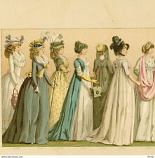 Albert Racinet Costume Historique Mode Robe Coiffe Eventail Accessoires Sac Pan