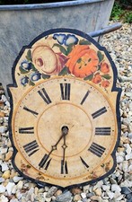 ANCIENNE HORLOGE PENDULE EN BOIS PEINT A LA MAIN DECORS DE FLEURS 1900