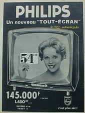 PUBLICITE PHILIPS TOUT ECRAN 145.000 F TELEVISEUR DE 1959 FRENCH AD PUB VINTAGE