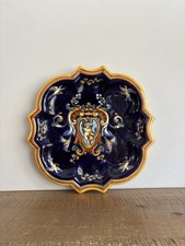 Assiette Carre En Faïence De Gien - Décor Renaissance Bleu Cherubin - Ancien