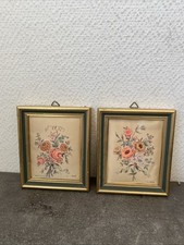 2 Petits Cadre Fleur Sur Soie