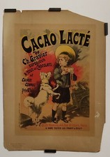 Lefèvre L. Cacao lacté Circa 1900 Affiche Originale Gastronomie Enfance