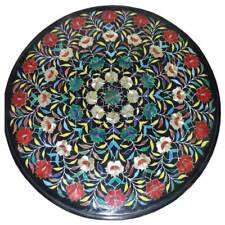 24 " Noir Rond Marbre Nappe Pietra Dura Incrustation Travail Maison Pièce Décor