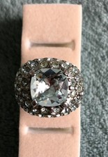 Bague de cocktail ancienne  argenté cristal  T57 réglable Vintage 1980-1990.