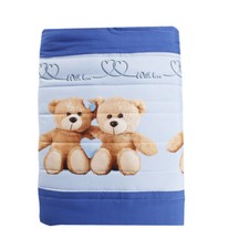 Courtepointe Couvre-Lit Duvet Petits Ours Bear Bleu Double Face Simple Double