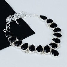 Noir Spinelle Pierre Précieuse Main 925 Collier en Argent Fin Bijoux Pour Cadeau