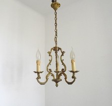 Lustre cage style art nouveau français bronze 3 lumières détail acanthe 5529