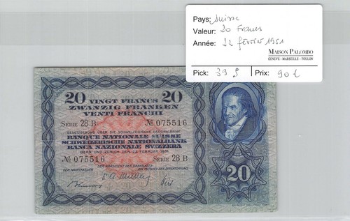Billet suisse francs - 20,