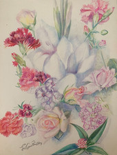 ANCIENNE PLANCHE DE DESSINS ORIGINAUX ETUDES DE FLEURS BOTANIQUES SIGNEE (17)